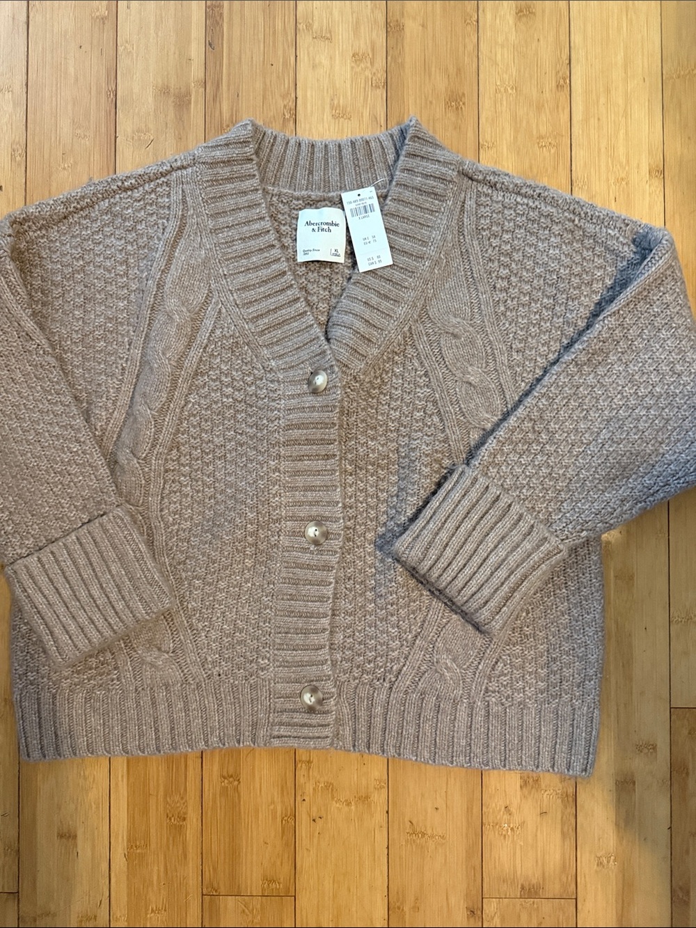 Abercrombie & Fitch New XL Women’sHeather Taupe Cable Knit Button-Front Cardigan